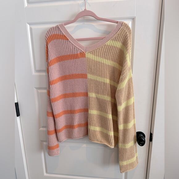 American Eagle Boho Stripe V-Neck Stripe Sweater - Picture 2 of 5